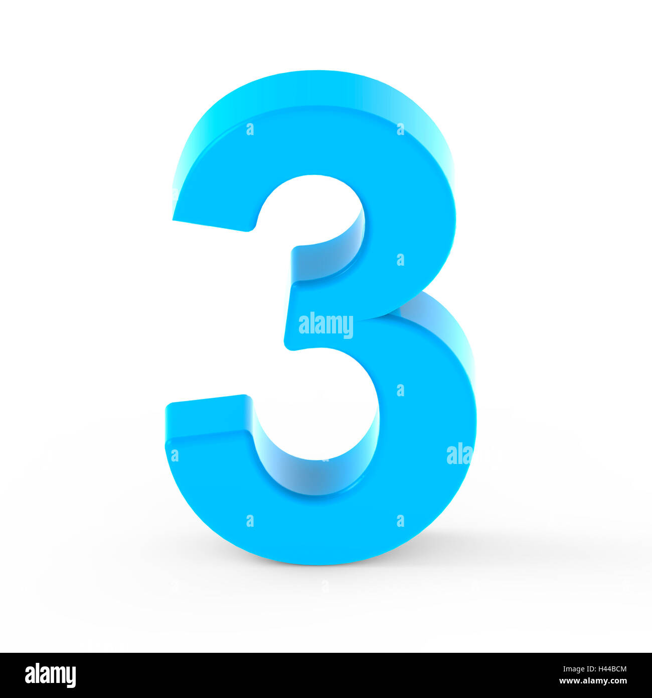 La luce blu numero 3, rendering 3D graphic isolato sfondo bianco Foto Stock