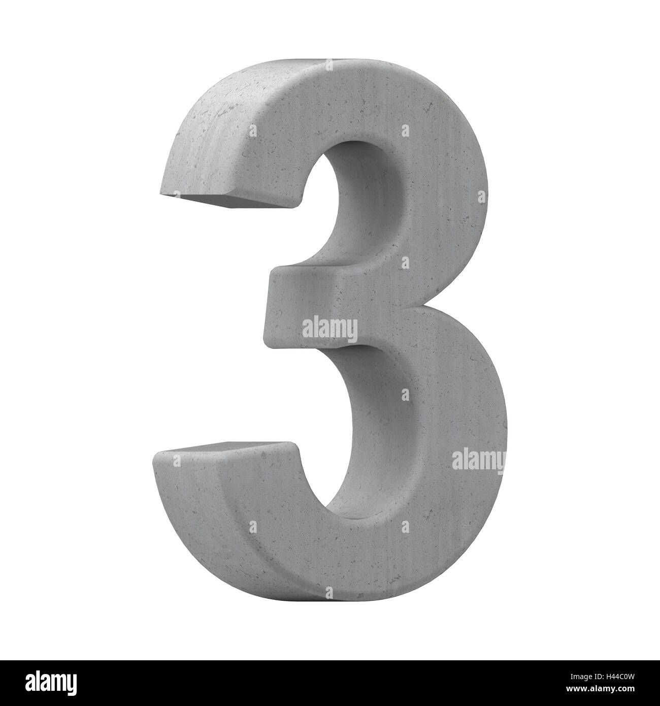 Inclinazione sinistra 3d di cemento grigio numero 3, rendering 3D graphic isolati su sfondo bianco Foto Stock