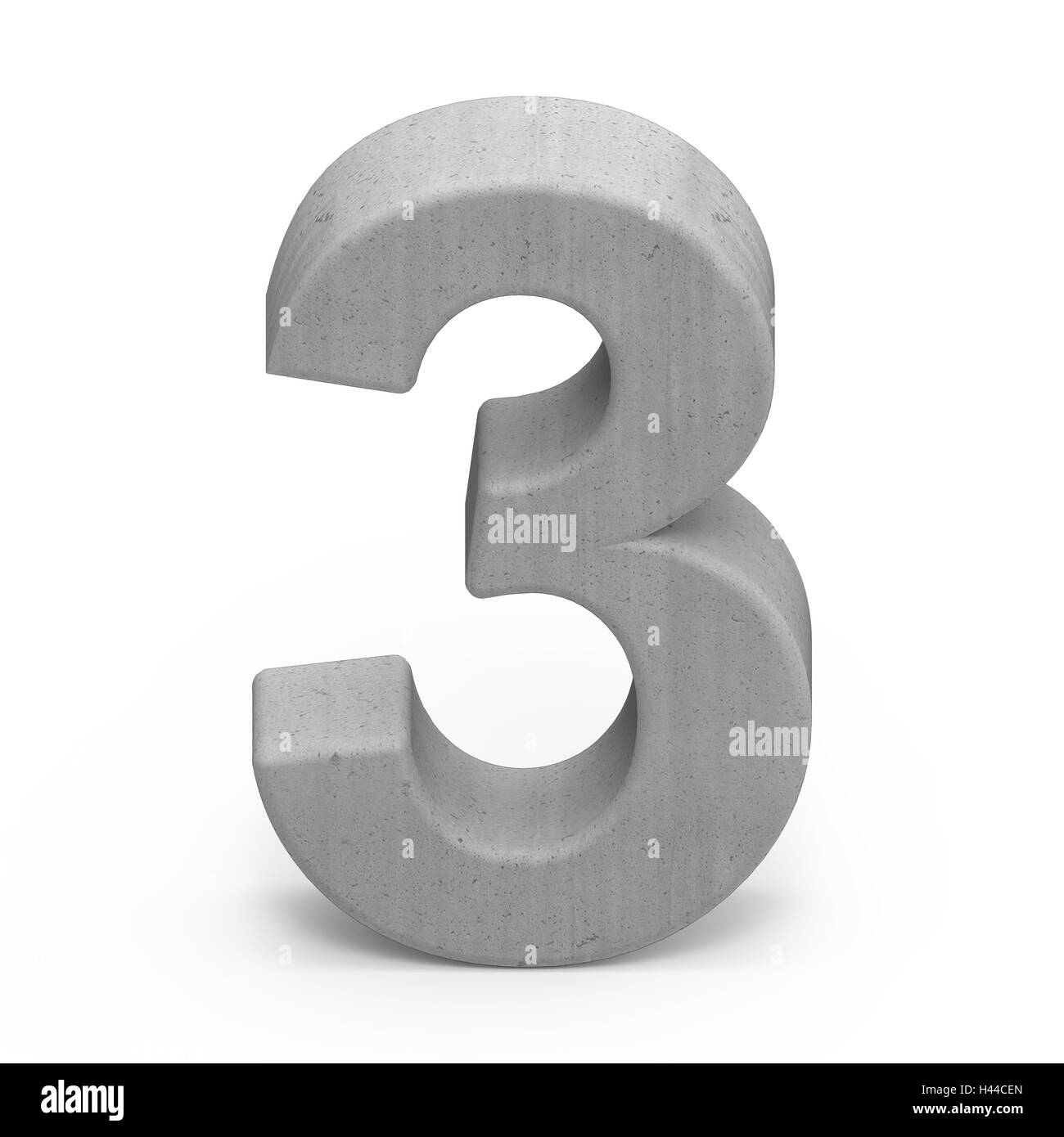 3d di cemento grigio numero 3, rendering 3D graphic isolati su sfondo bianco Foto Stock