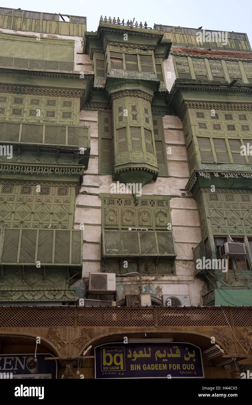 Arabia Saudita, provincia Makka, Jeddah Nassif house, facciata, dettaglio Foto Stock