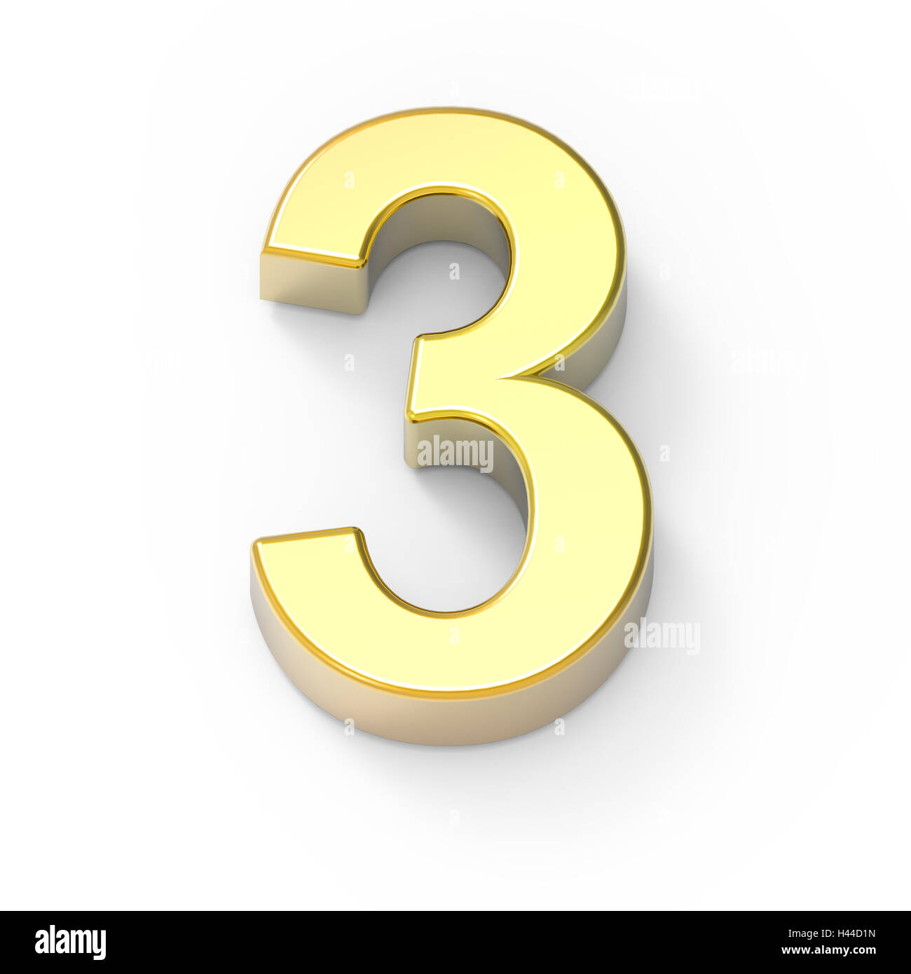 3d oro opaco numero 3, rendering 3D graphic isolato sfondo bianco Foto Stock