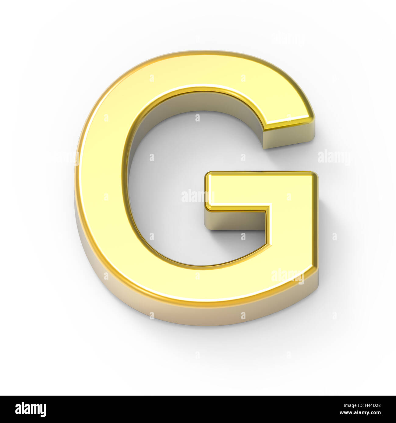 3d oro opaco font G, rendering 3D graphic isolato sfondo bianco Foto Stock