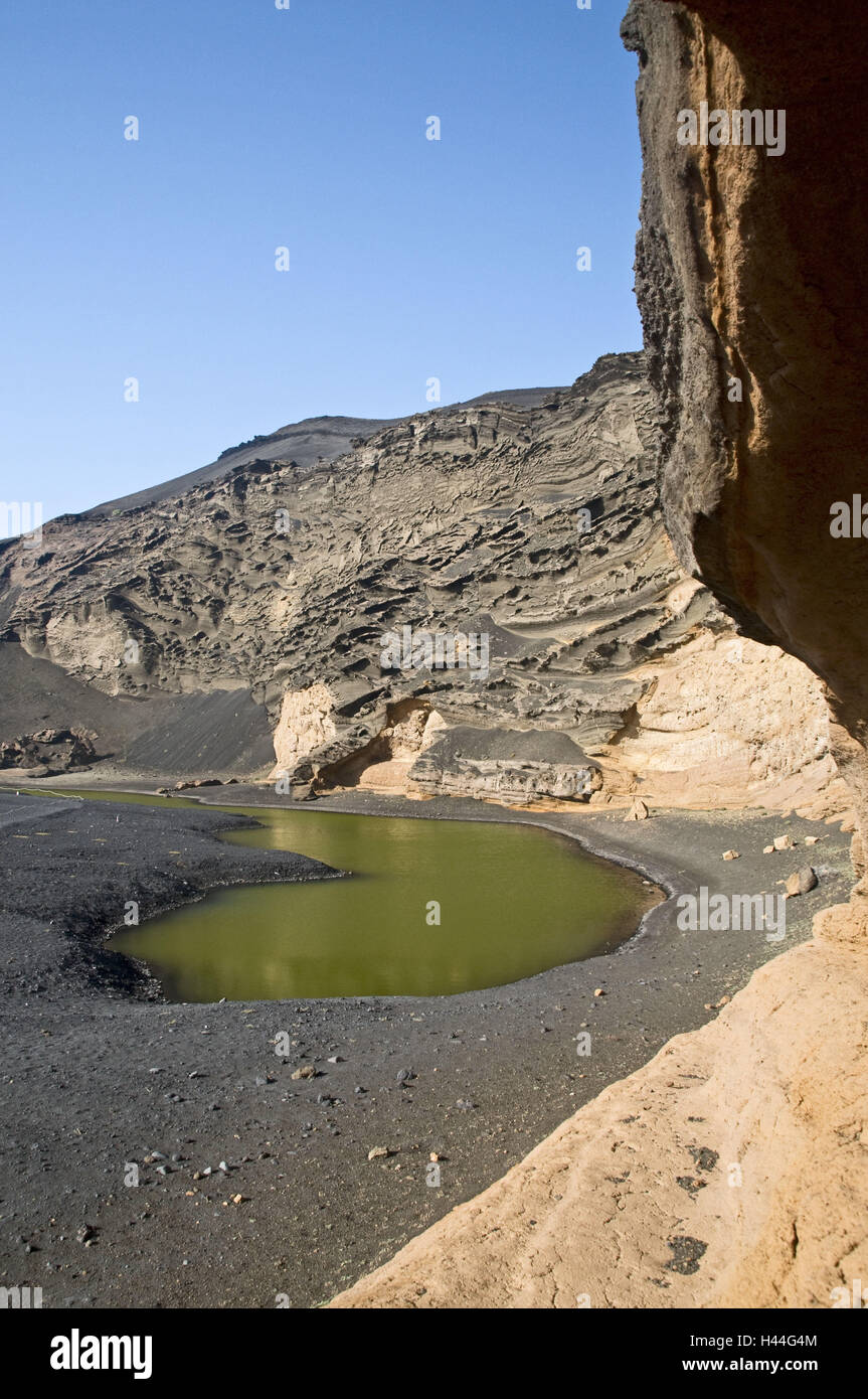 Spagna isole canarie Lanzarote, cucchiai Golfo, il cratere del vulcano cucchiaio Golfo, Charco de off Clicos, lago, Foto Stock