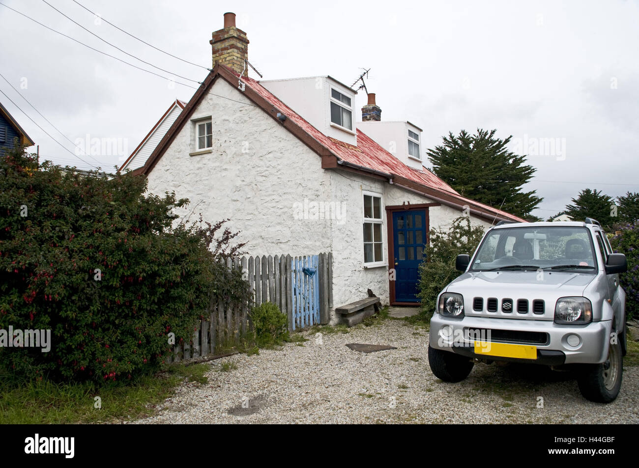 Gran Bretagna, Isole Falkland, Port Stanley House, jeep, Foto Stock
