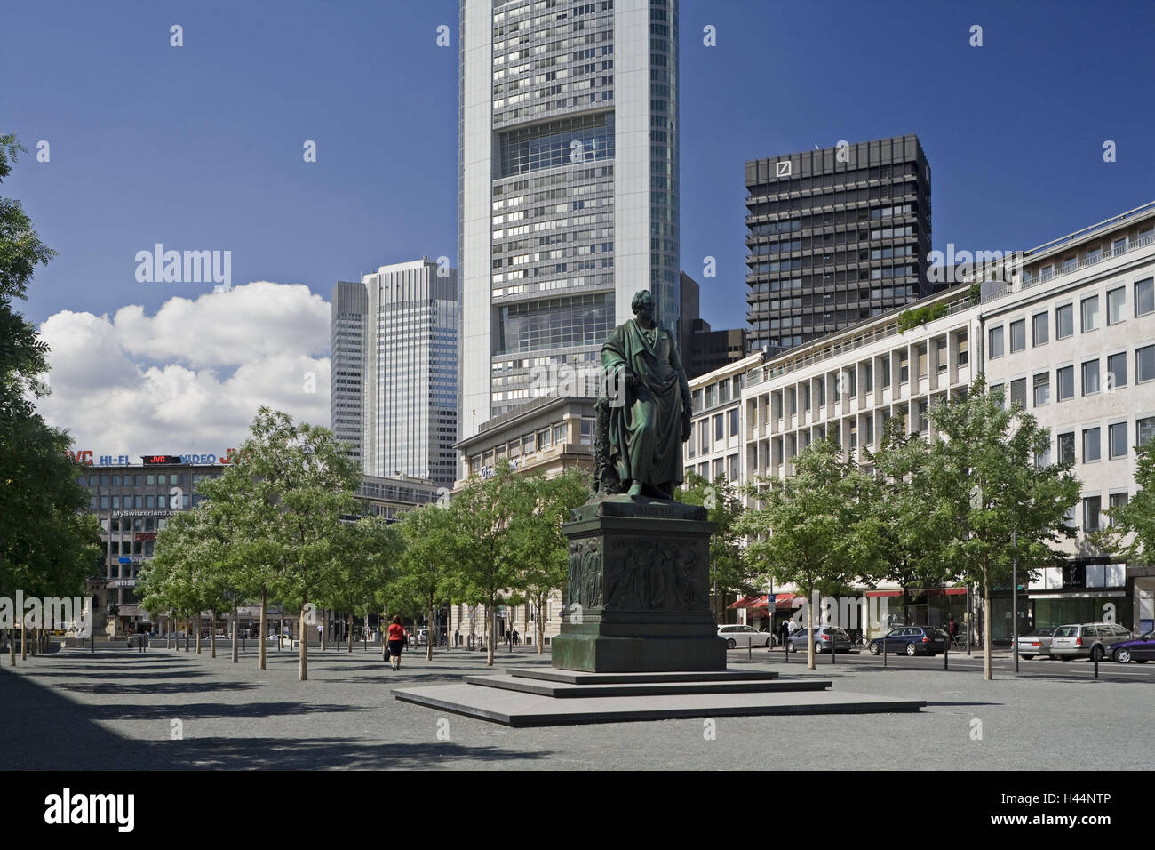 Germania, Assia, di Francoforte sul Meno, Goethe, monumento storico, città e metropoli, banca, edificio alto sorge, fermata Taunusanlage, monumento, scultura in bronzo, freeze frame, luogo di interesse, destinazione città viaggi, Foto Stock