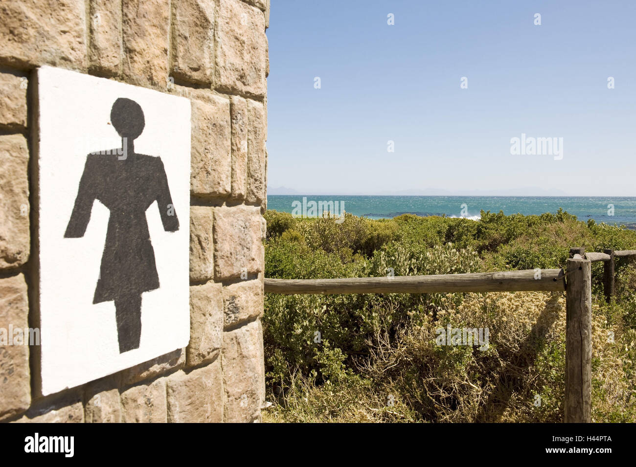 Sud Africa, west cape, cape mezza isola, Pringle Bay, pietra muro difensivo, icona, ladies room, Foto Stock