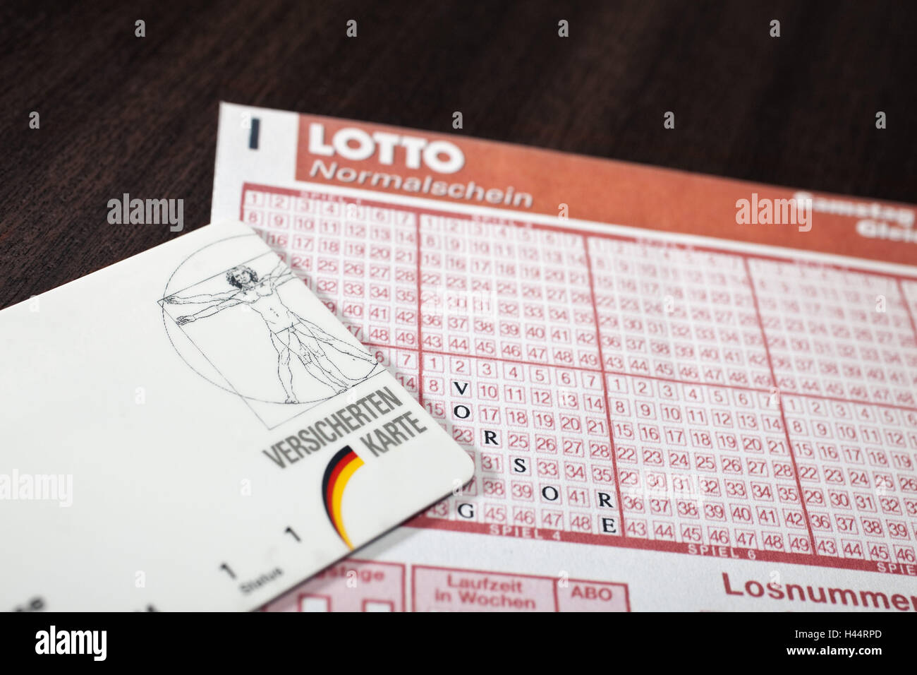 Lotteria coupon, assicurato scheda della persona, dettaglio, corsa, precauzione, rendita di vecchiaia, Foto Stock
