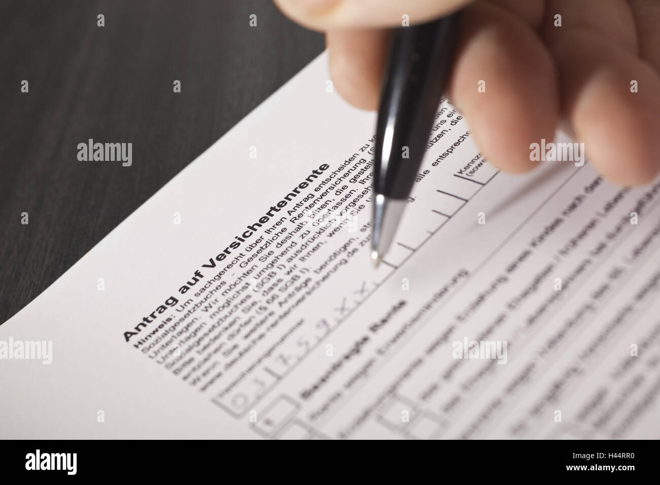 Applicazione, persona assicurata la pensione, compilare, dettaglio Foto Stock