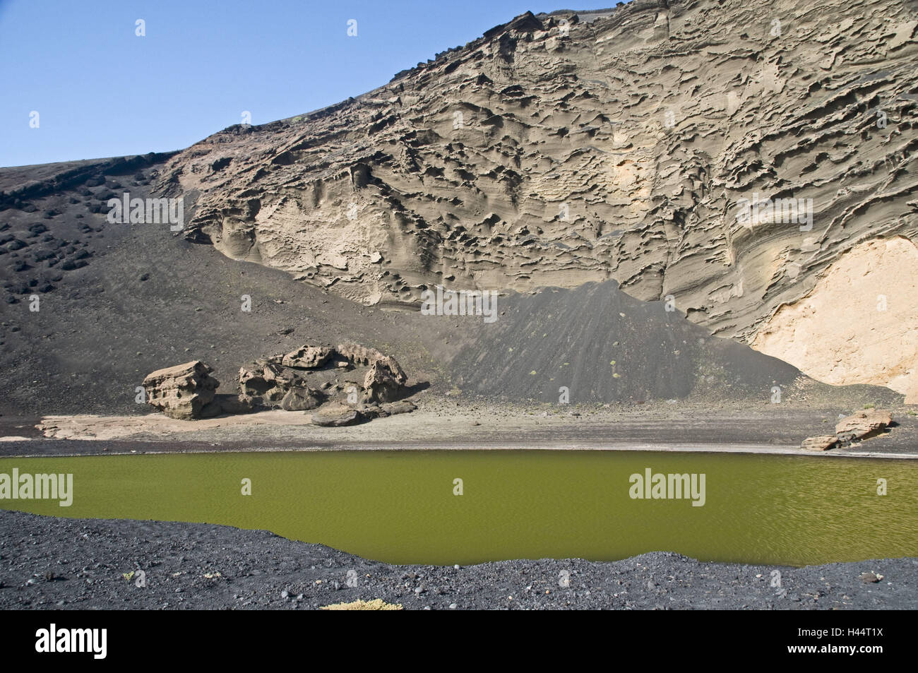 Spagna isole canarie Lanzarote, cucchiai Golfo, il cratere del vulcano cucchiaio Golfo, Charco de off Clicos, lago, Foto Stock