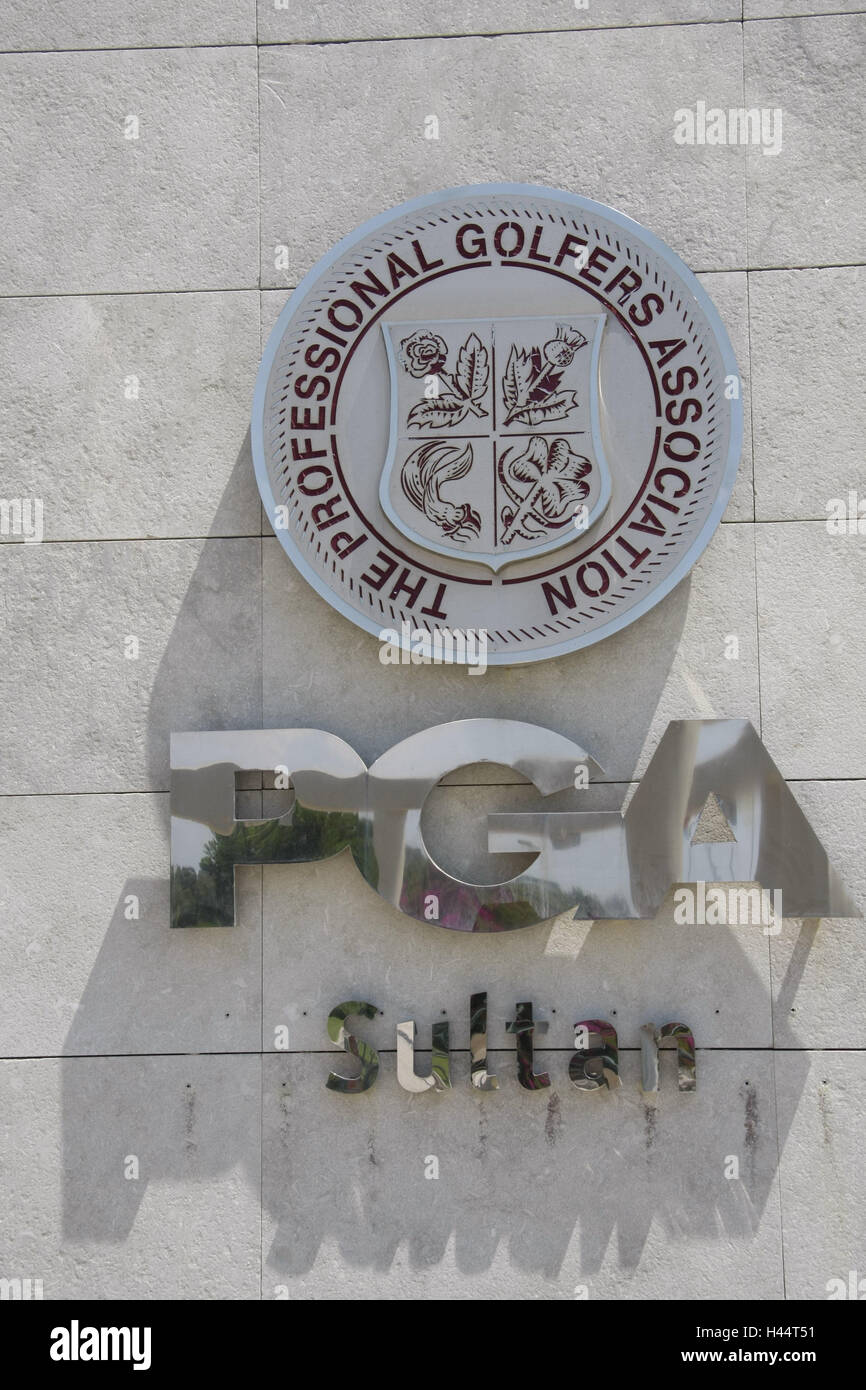 Turchia, Belek, campo da golf "ultan', club house, dettaglio, vacanze, turismo, tempo libero, sport Golf sport, edilizia, architettura, PGA, sultan, umettare le armi, segno, Foto Stock