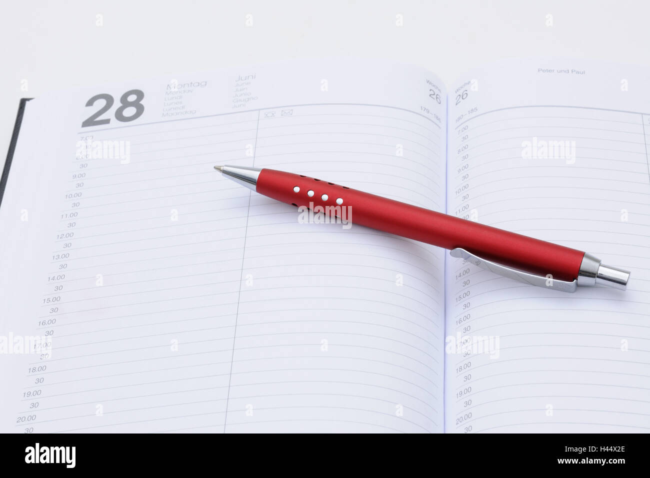 Calendario appuntamenti, penna Foto Stock