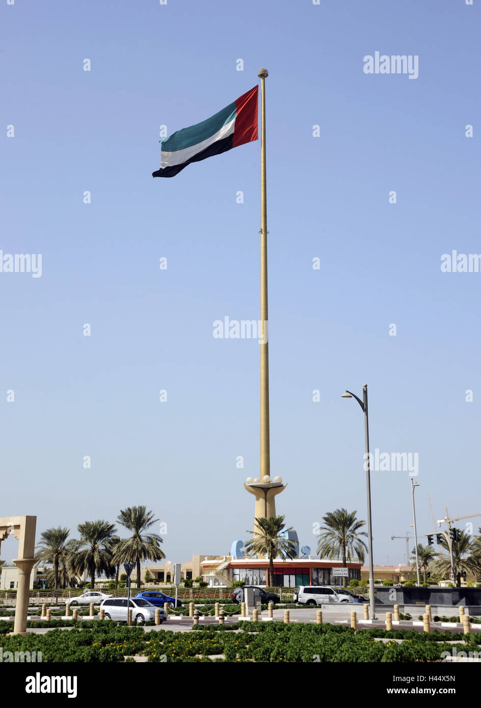 Dubai, bandiera, cielo, Emirati Arabi Uniti, Foto Stock
