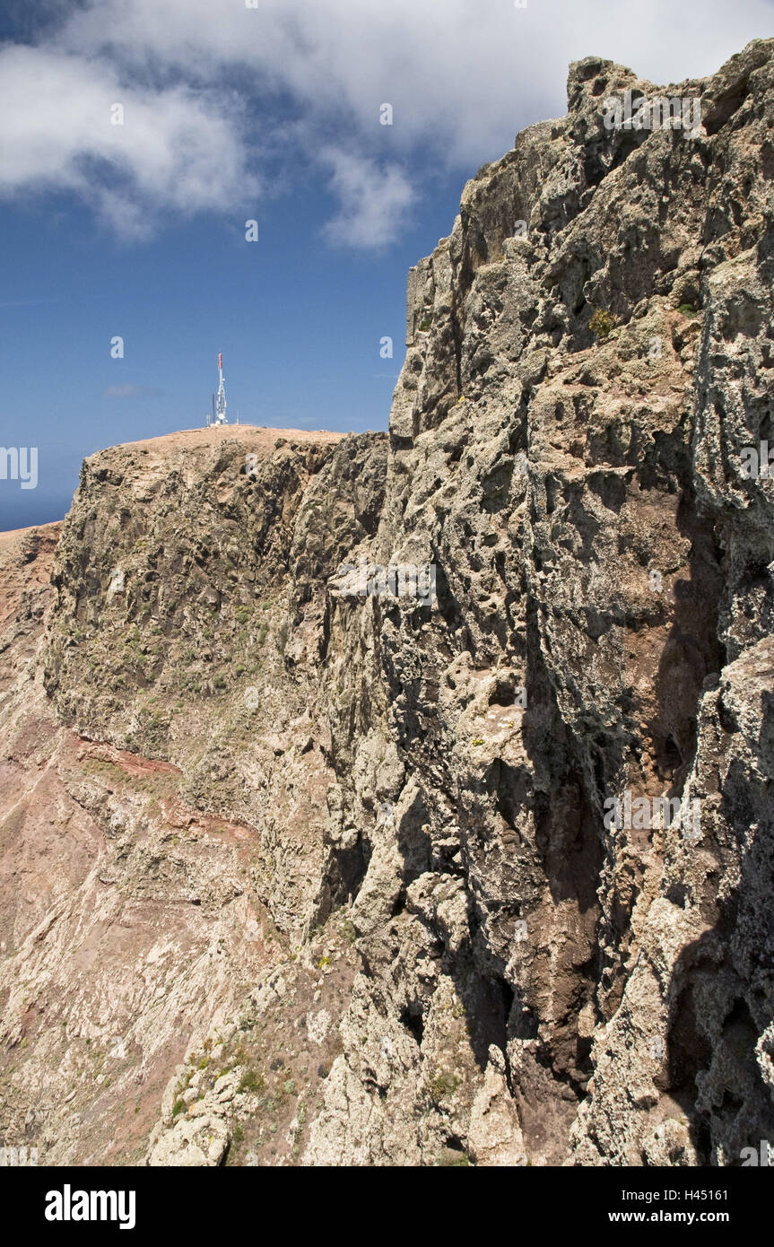 Canarie, Isole, Lanzarote, Mirador del Rio, rock, TRASMETTITORE, Foto Stock