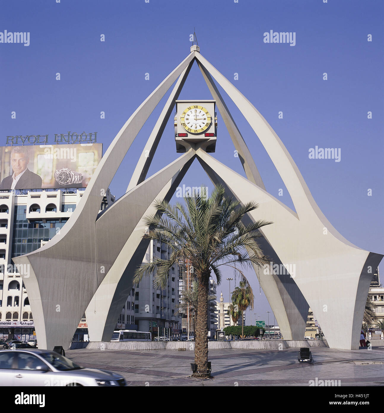 Emirati Arabi Uniti Dubai, Deira, Clock Tower, Palm, Foto Stock
