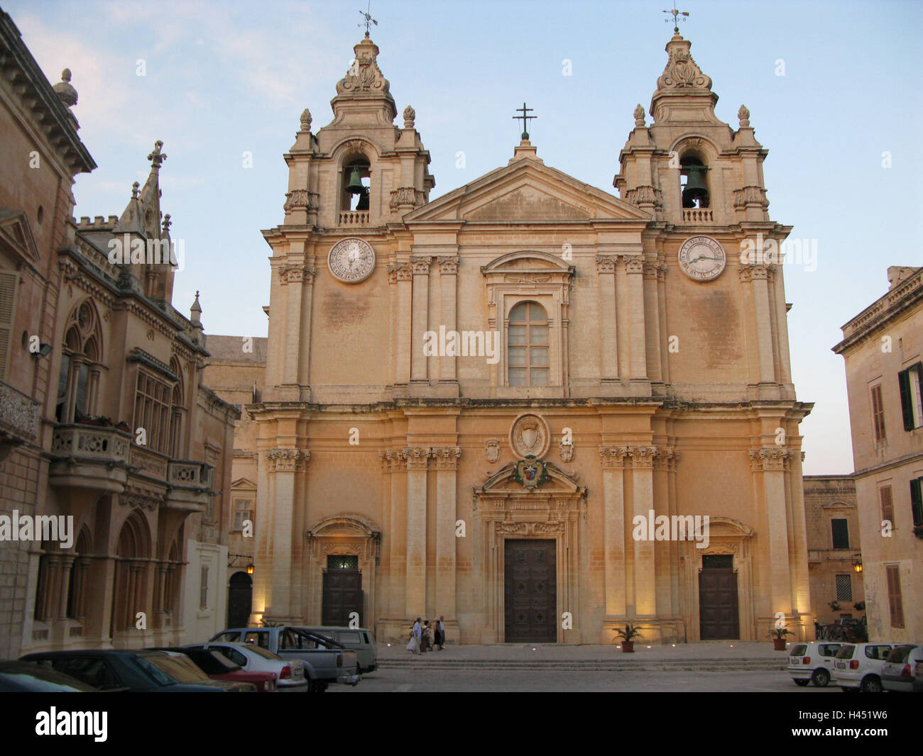 Malta, Mdina, San Pietro e Paolo Õ vedere la cattedrale, isola, isola del Mediterraneo, destinazione, luogo di interesse storico, Città Vecchia, edificio, struttura, architettura, chiesa, costruzione sacra, la fede, la religione, il cristianesimo, cattedrale, barocco, stile architettonico, barocco, architettura, Foto Stock