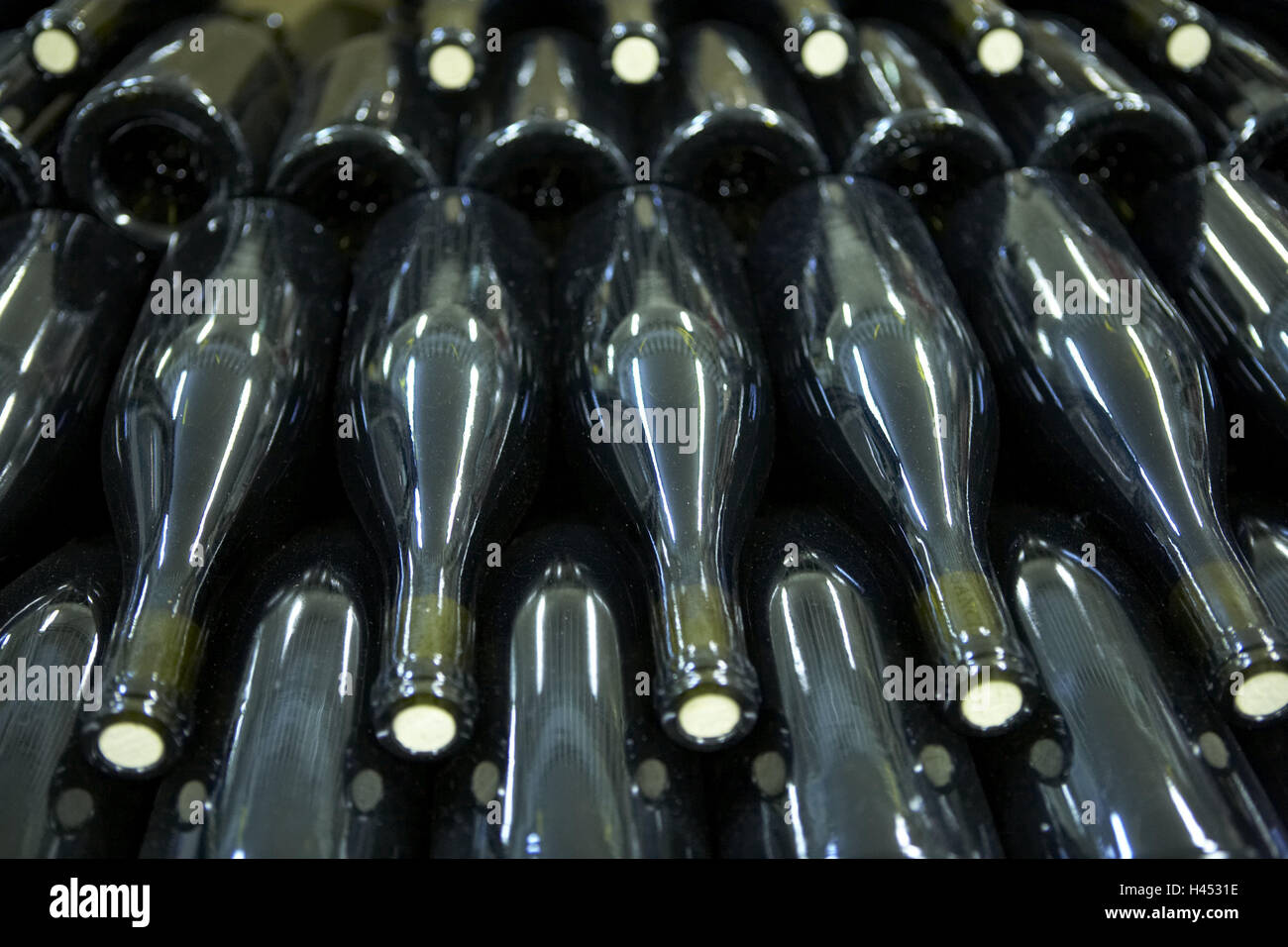 Bottiglie, dettaglio, cantina, wine-premere house, storage, magazzino di vino, vino storage, bottiglie di vino le bottiglie di vetro, vino, verde, di serie Foto Stock