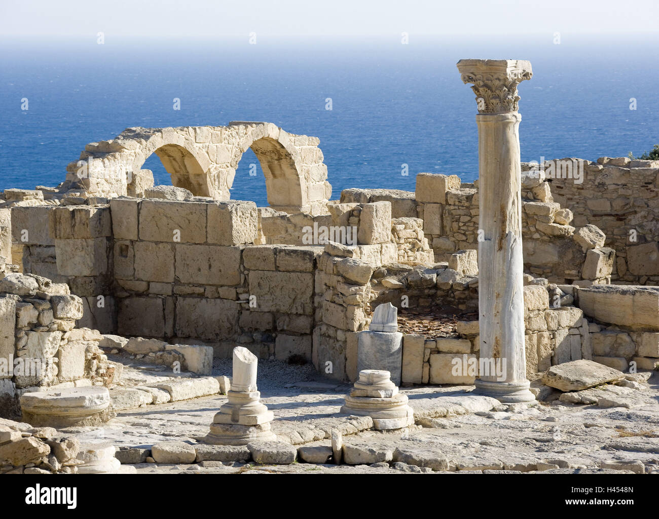 Cipro, in greco, Kourion, sito di scavo, ruderi, pilastro, Foto Stock