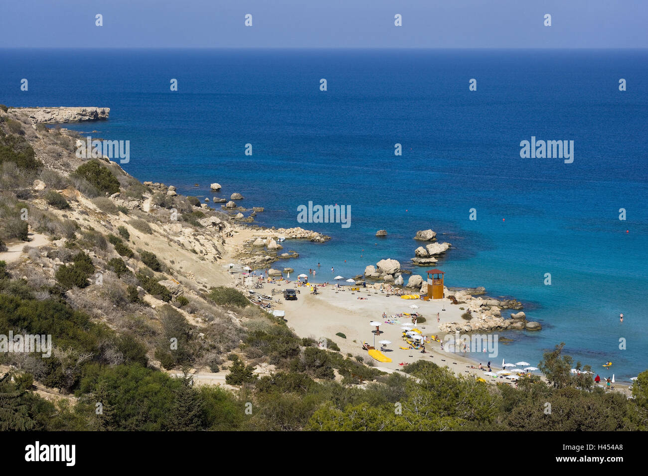 Cipro Protaras, Konnos Bay, spiaggia Spiaggia Greacian, turisti, Foto Stock