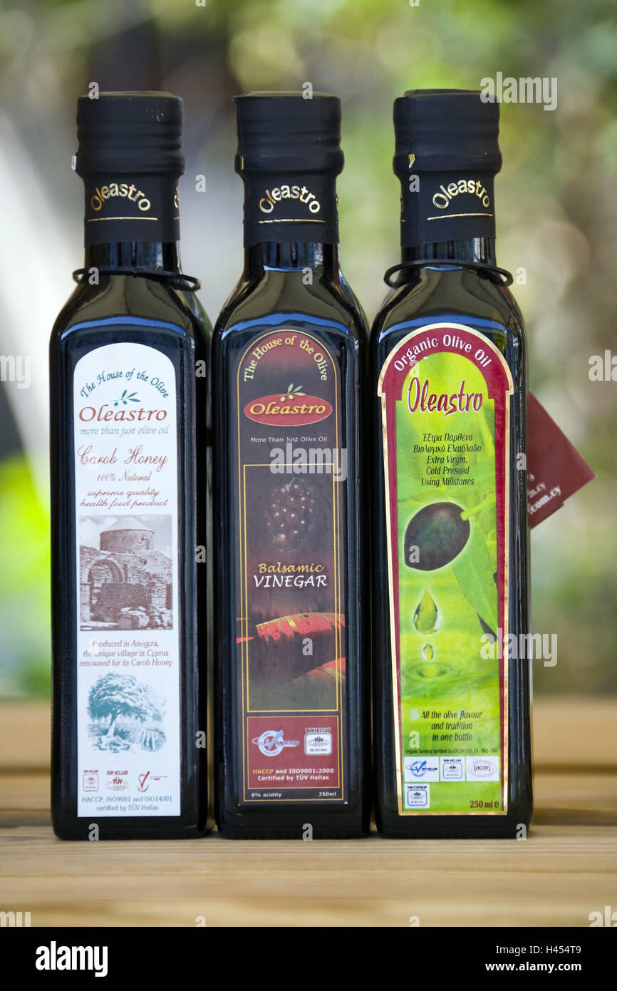 Cipro, Lima sol, vendite, bottiglie, aceto, olio, miele, Foto Stock