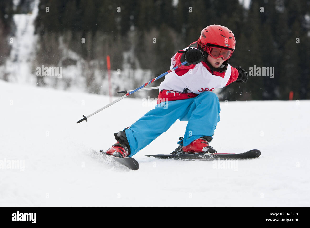 Bambino, gara di sci, andare, concentrazione, Foto Stock