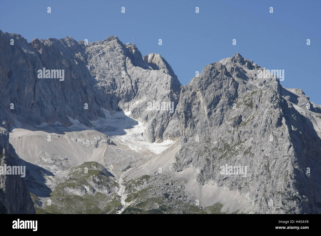 In Germania, in Baviera, massiccio Zugspitze, Höllental-distante, montagne, montagne, montagna del massiccio, paesaggio di montagna, paesaggi di montagna, natura, Höllental, Hochgebirge, Zugspitze, vertici, caldaie di montagna, Baviera, estati, Foto Stock