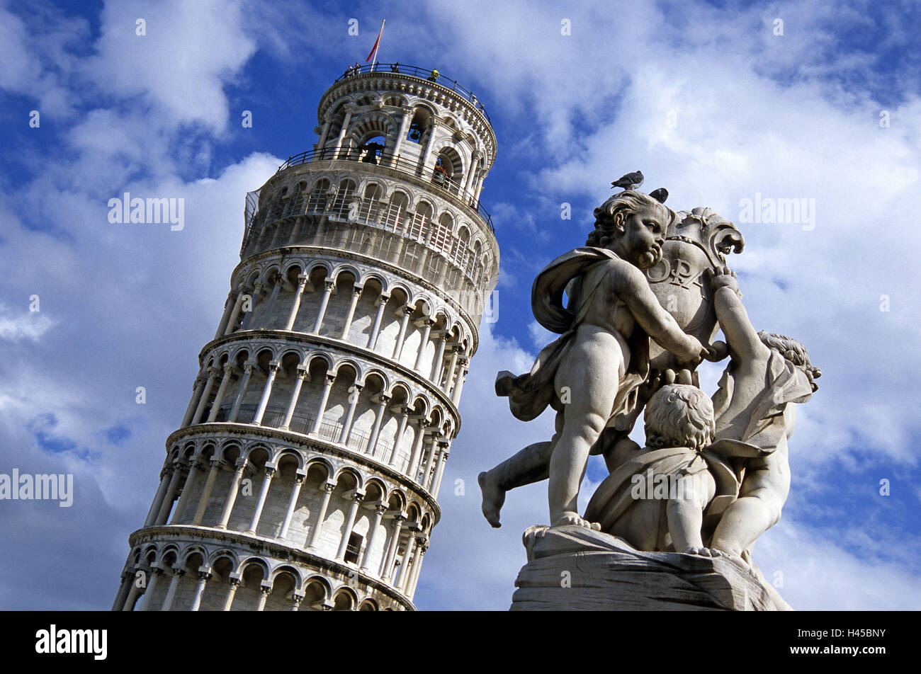 L'Italia, Toscana, Pisa, Torre Pendente, colonna, sculture di angeli, Foto Stock