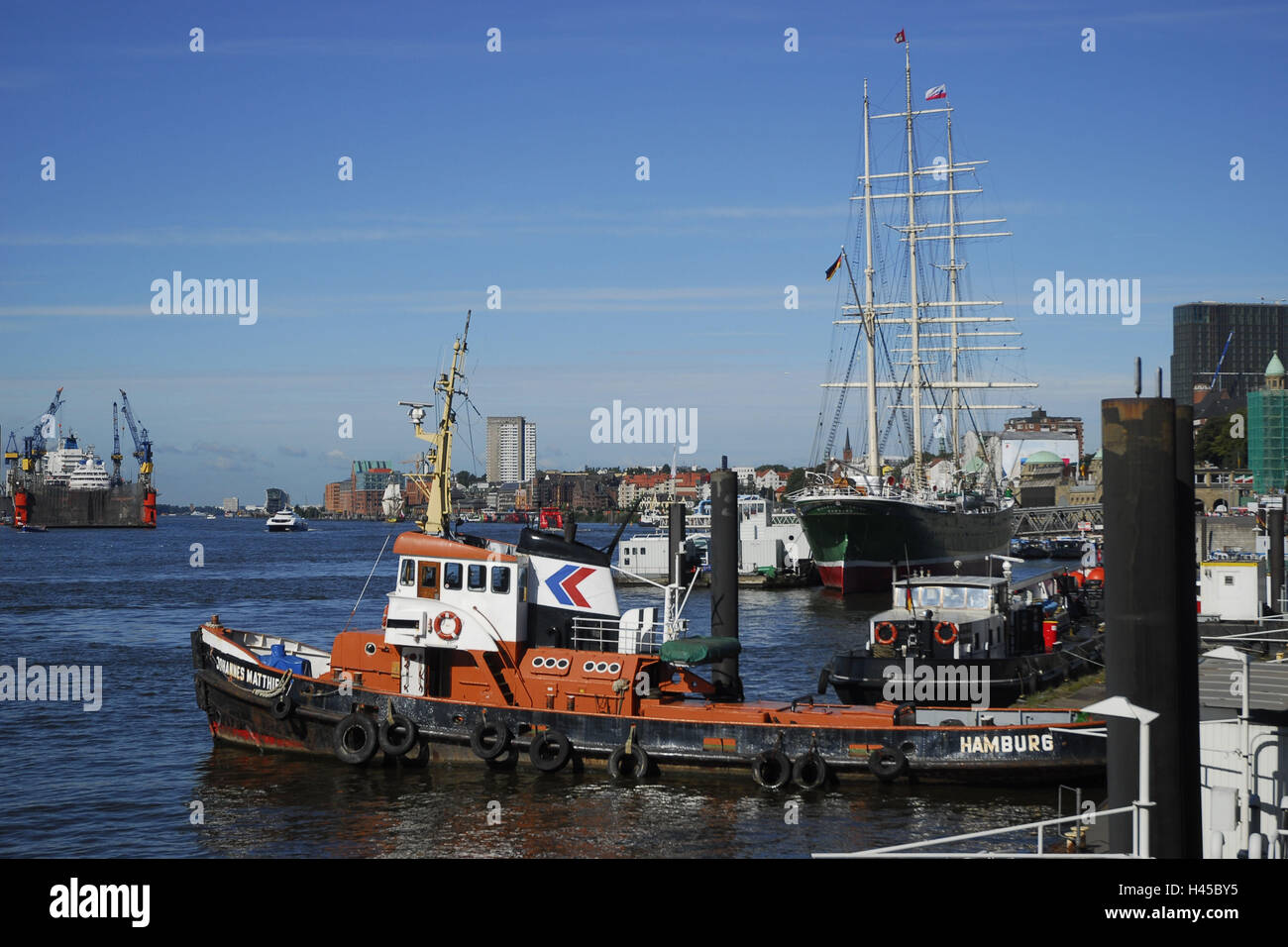 Germania, Amburgo, porto scena, pontili, Foto Stock