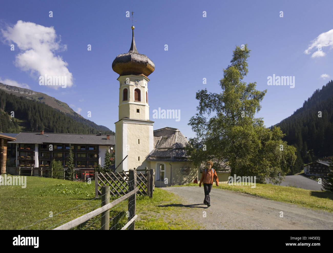 Austria, Montafon, fatto-squillante, chiesa, modo, turistico, Foto Stock