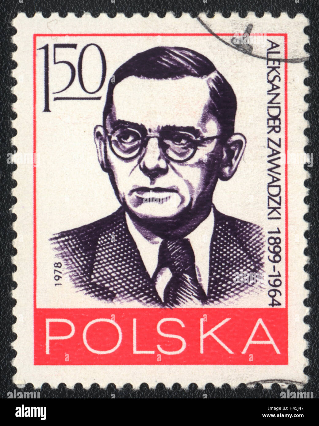 Un francobollo stampato in Polonia, mostra ritratto di Aleksander Zawadzki, 1978 Foto Stock