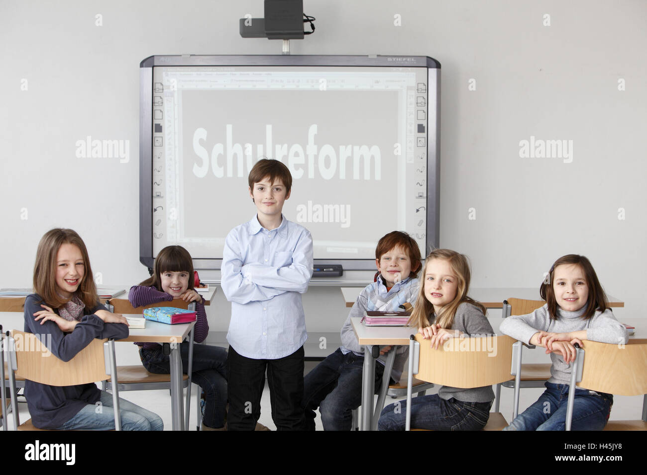 Scolaro, classroom, Whiteboard Foto Stock