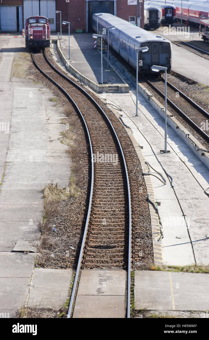 Germania Berlino, Friedrich di grove, stazione ferroviaria, capolinea locomotiva, carrello, Foto Stock