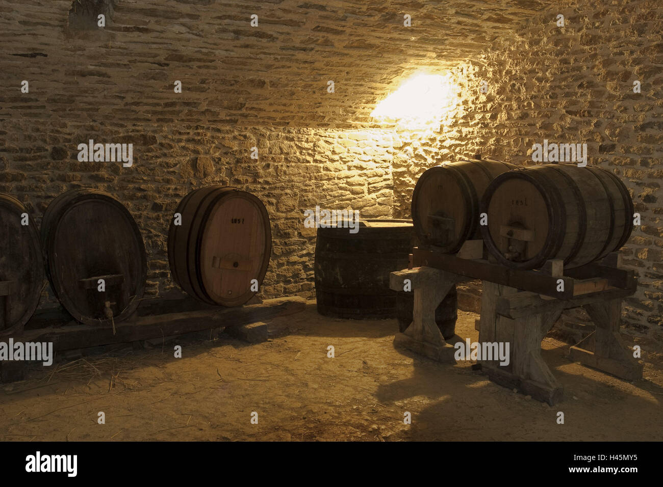 Germania, Baden-Württemberg, Beuren, open-air museum, Gewölbekeller, barili, cantine, volte, cantine, succo di frutta di barili, edifici, all'interno, luogo di interesse, nessuno, visita del museo, Foto Stock