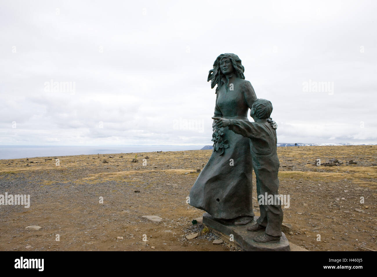 Norvegia, Finnmark, Mageröya, Capo nord, centro visitatori, statua, Foto Stock