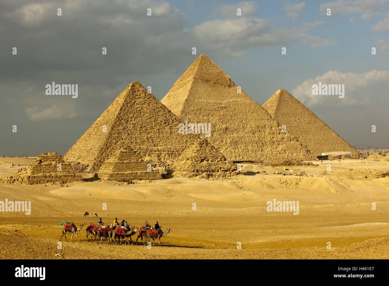 L'Egitto, al Cairo, Gizeh, piramidi, Queen's piramidi, Chephren piramide di Cheope piramide, Mykerinos piramide, Foto Stock