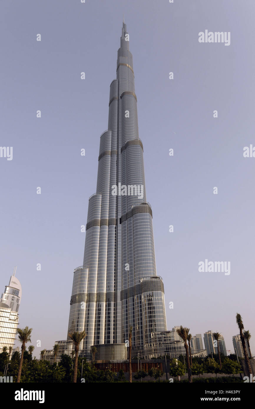 Il Burj Khalifa, cielo, Dubai, Emirati Arabi Uniti, Foto Stock