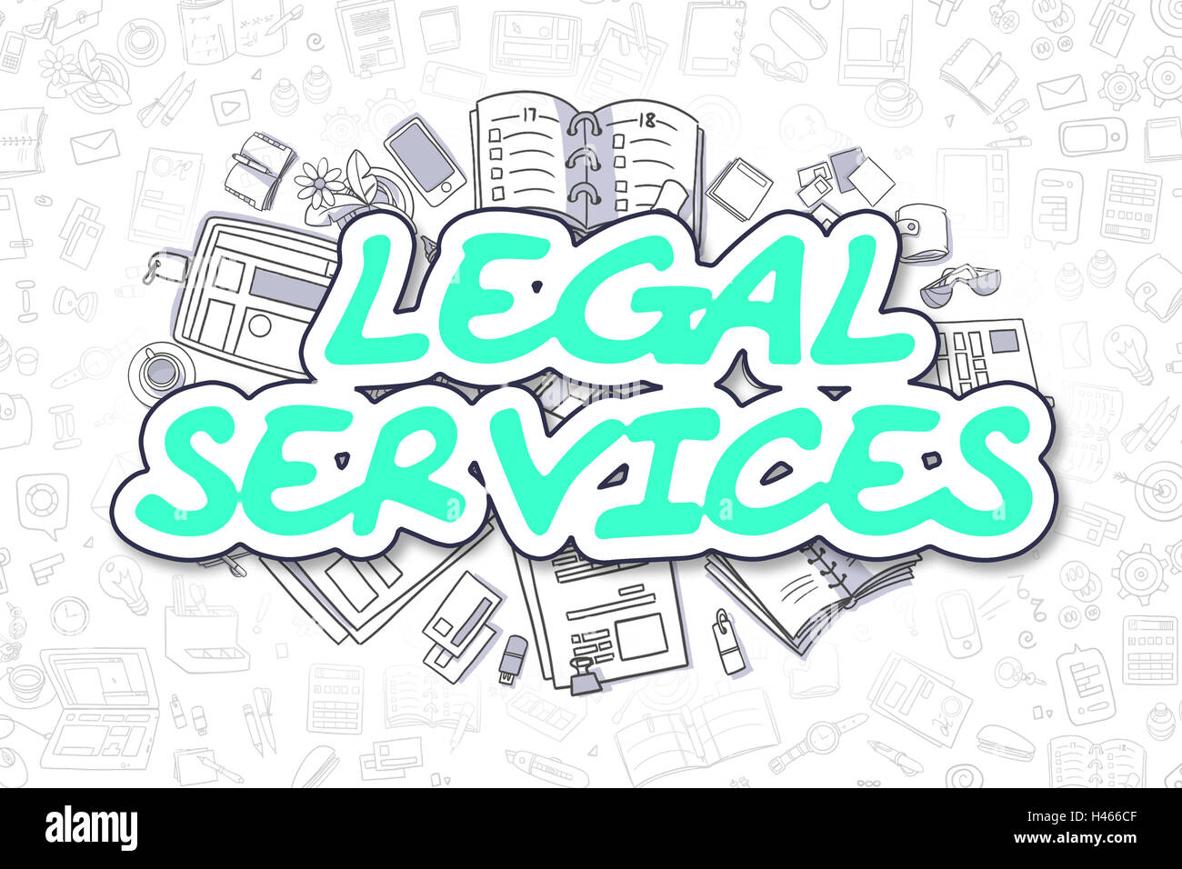 Servizi legali - Cartoon parola verde. Il concetto di business. Foto Stock