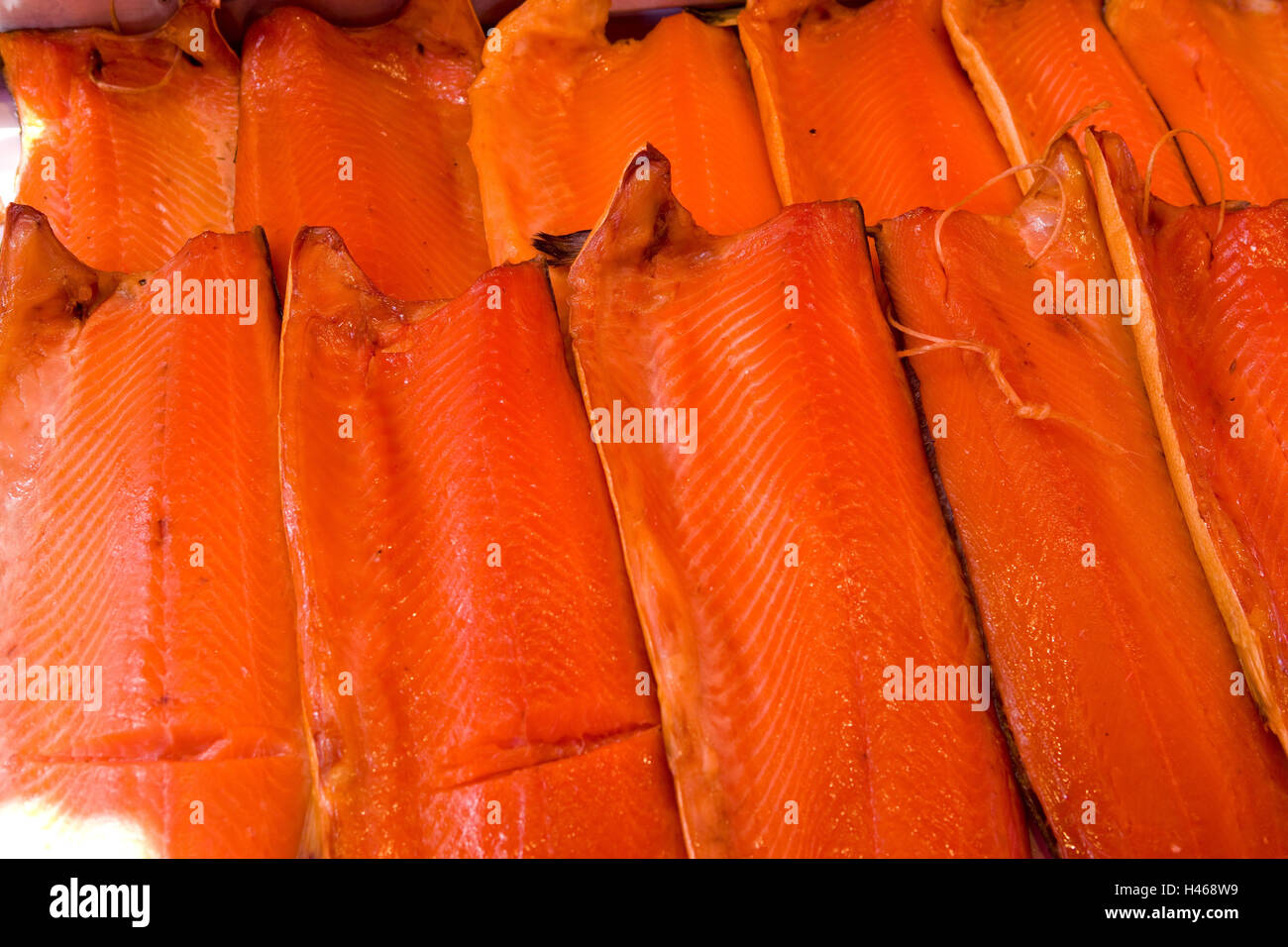 Mercato del Pesce, salmone affumicato, Foto Stock