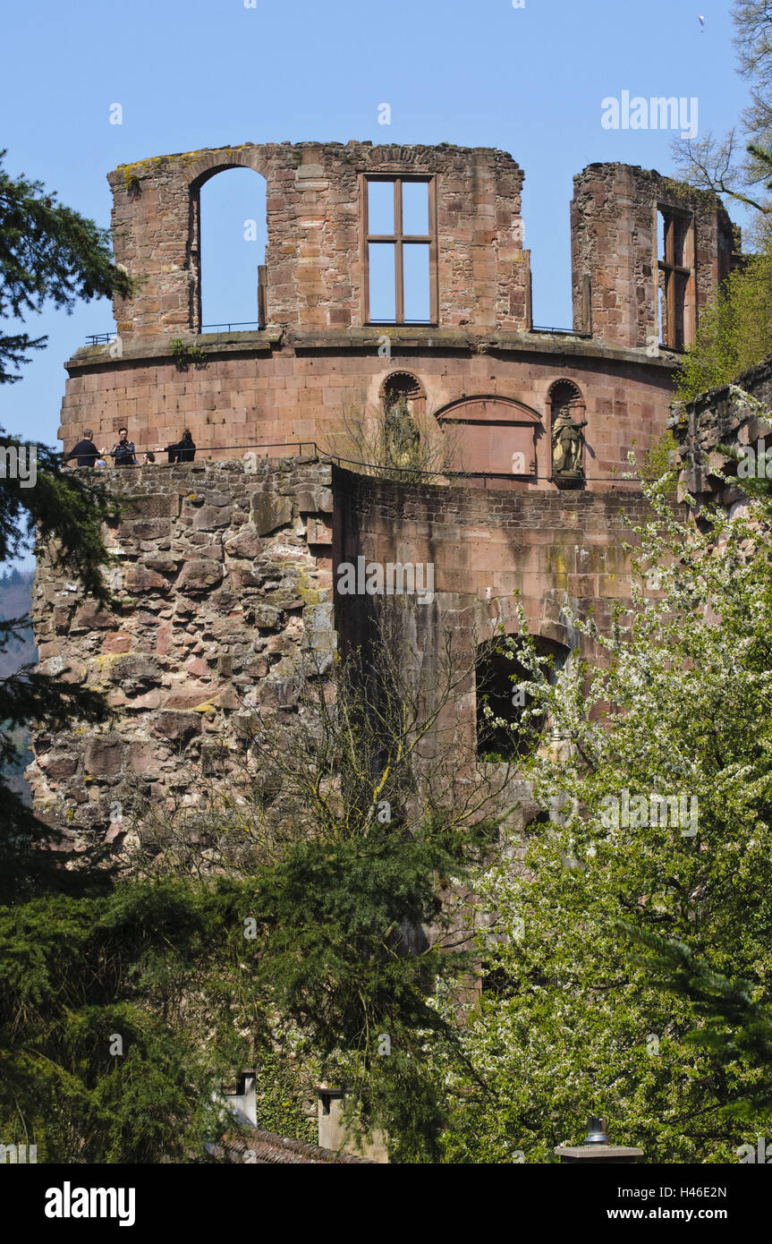 Heidelberg, serratura, Fossato, torre rovina, Baden-Württemberg, Germania, Foto Stock