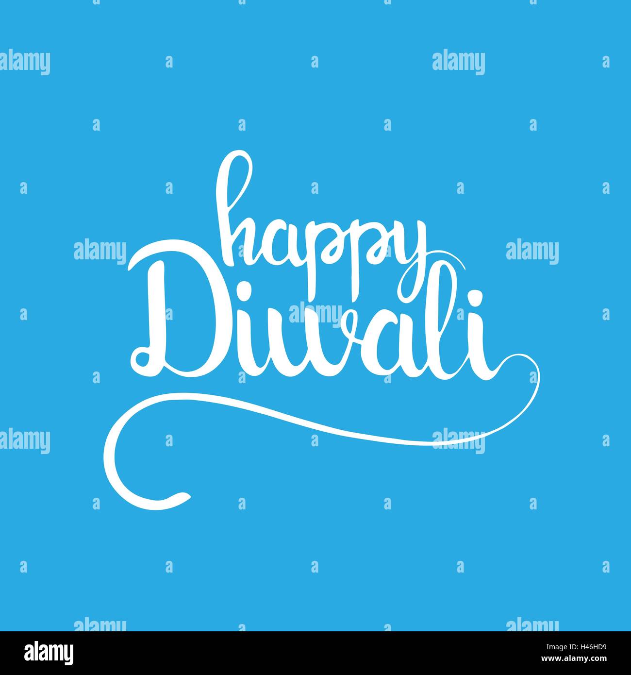 Felice Diwali caratteri scritti a mano. Moderno vettore calligrafia su fondo azzurro per il tuo biglietto di auguri design Illustrazione Vettoriale
