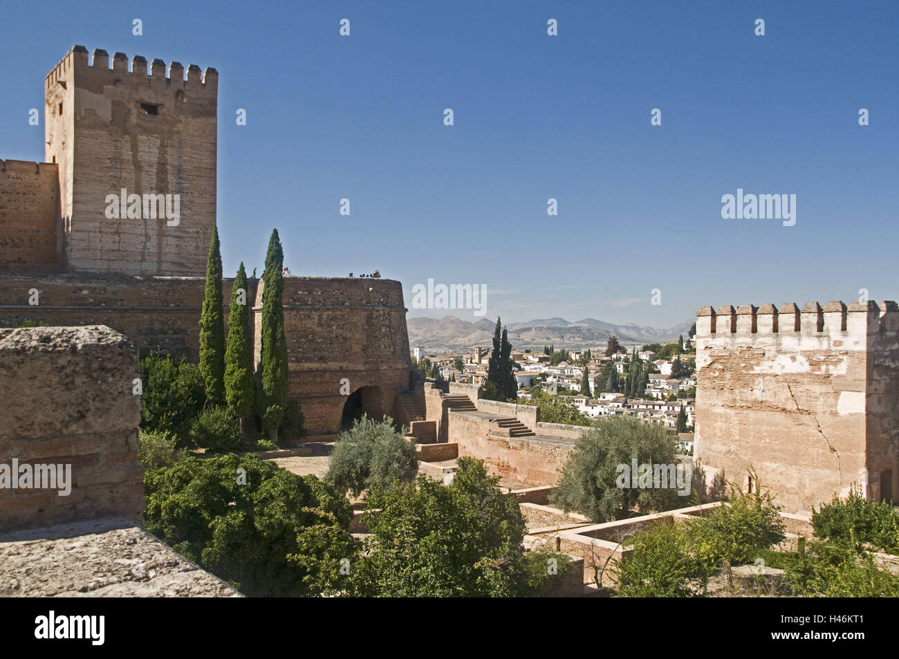Spagna, provincia di Granada, Granada, Alhambra Alcazaba, Torre del Homenaje Foto Stock