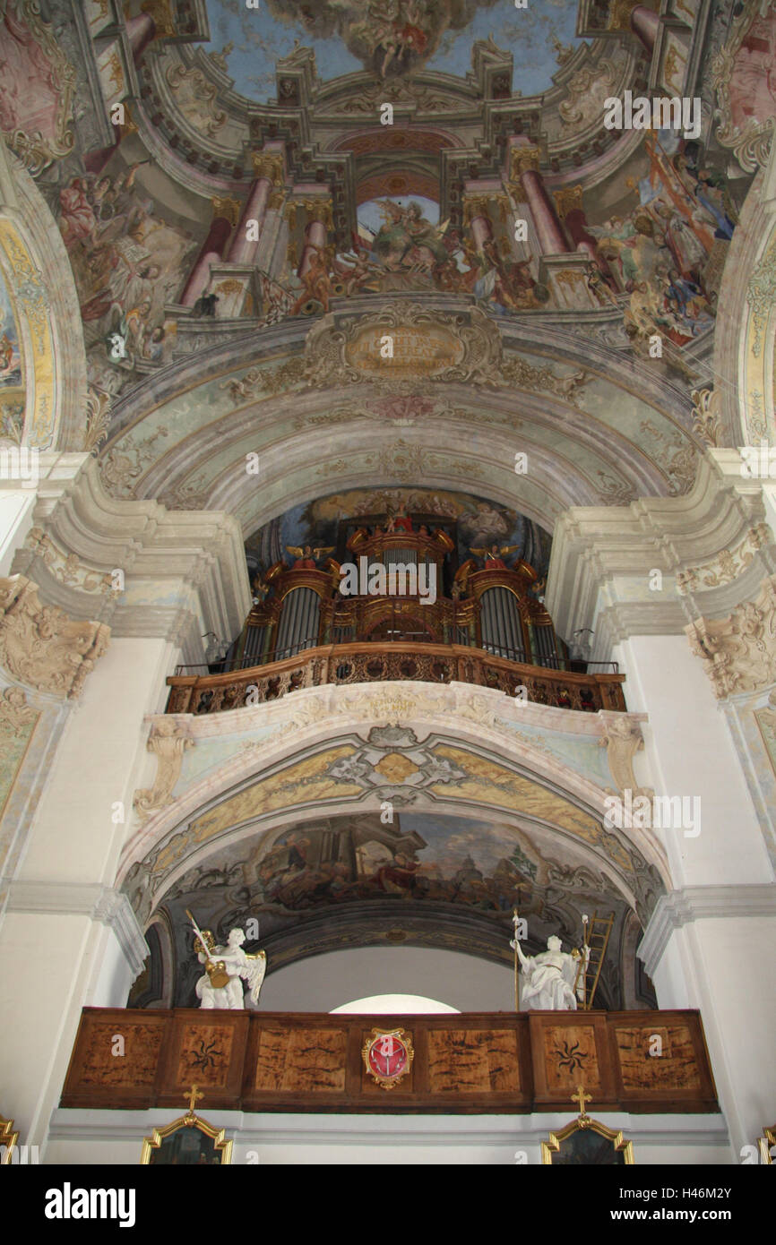 Polonia, Brieg, croce chiesa barocca, all'interno, galleria, organo, Foto Stock