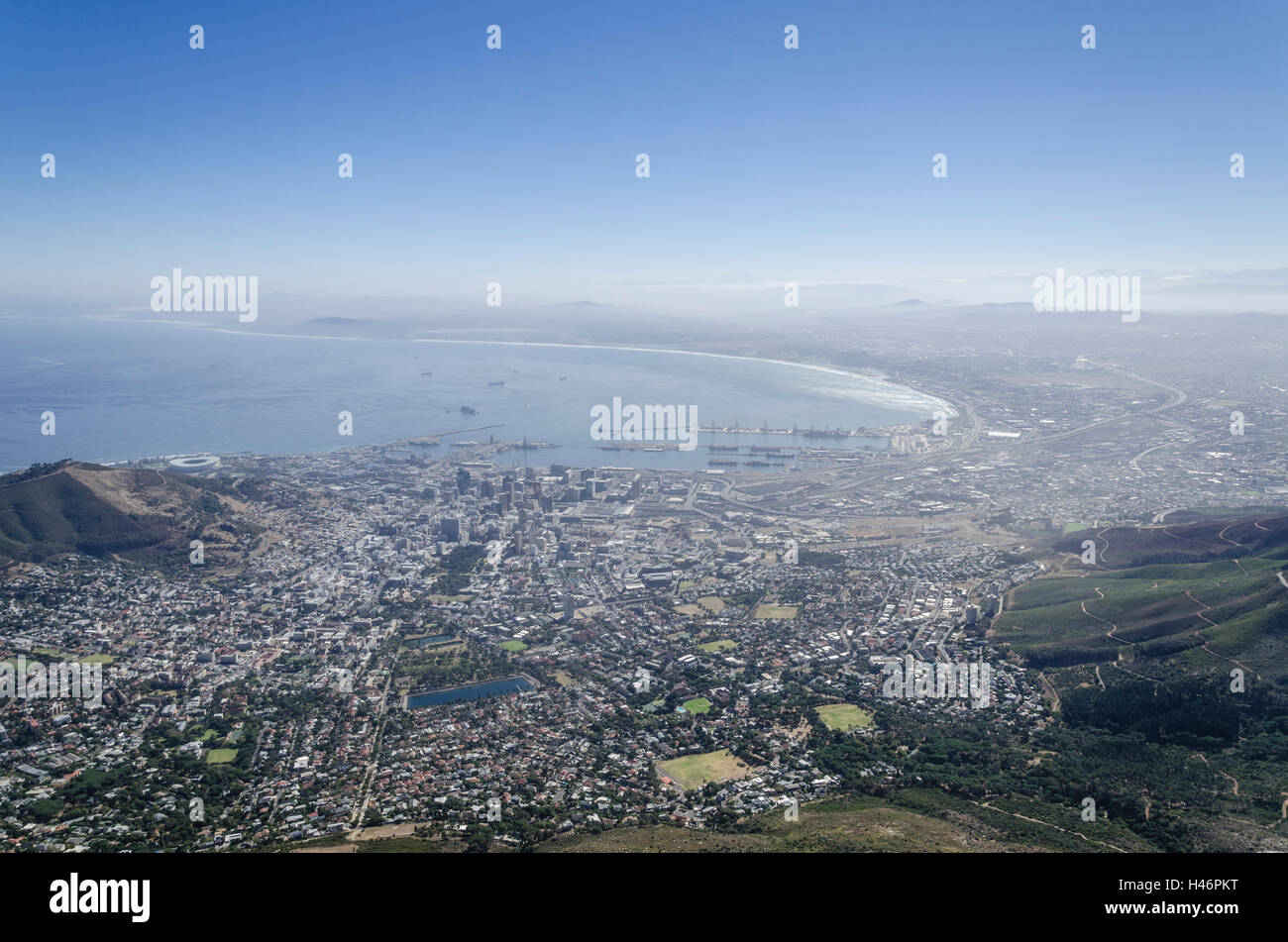Vista dal Table Mountain e Cape Town, Western Cape, Sud Africa e Africa Foto Stock