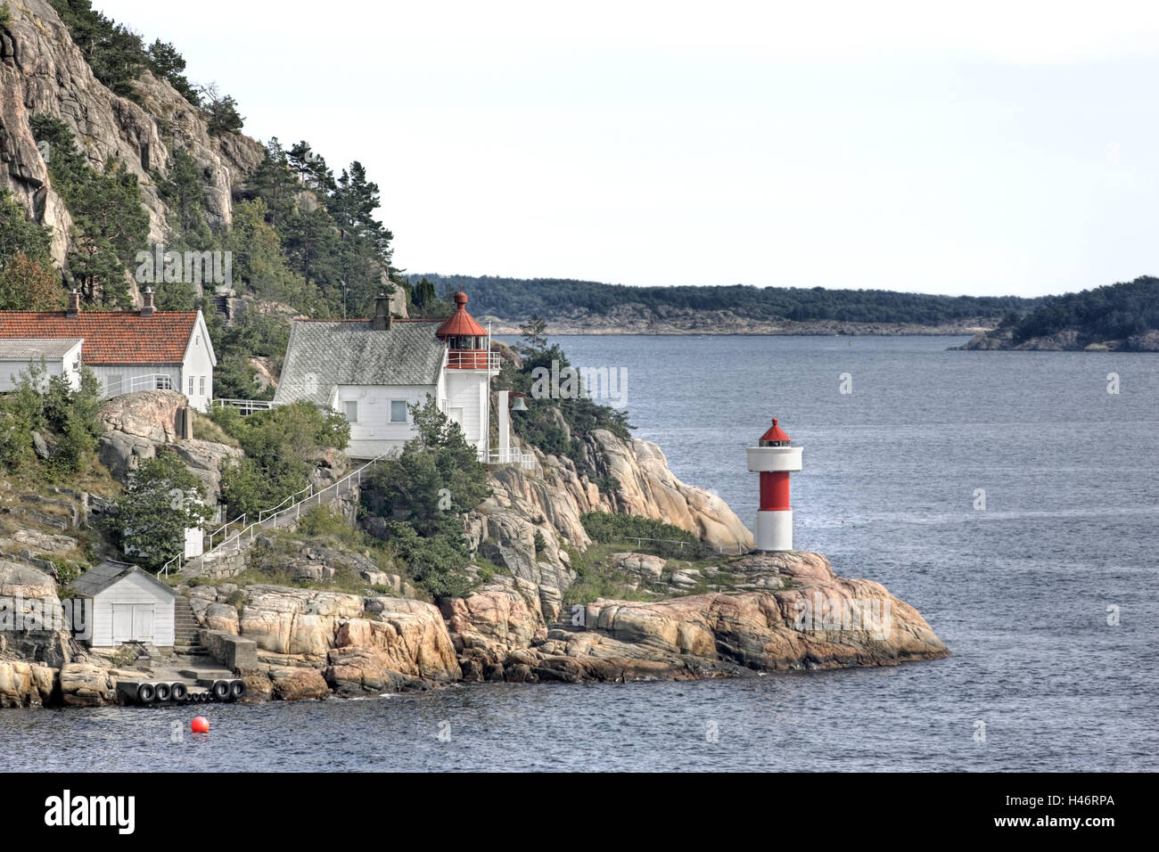 Norvegia Kristiansand, mare, faro, isole, spedizione, Mare del Nord, Acque, skerries, fiordo, edificio, house, orientamento all'aperto, nessun popolo, beacon, acque, Foto Stock