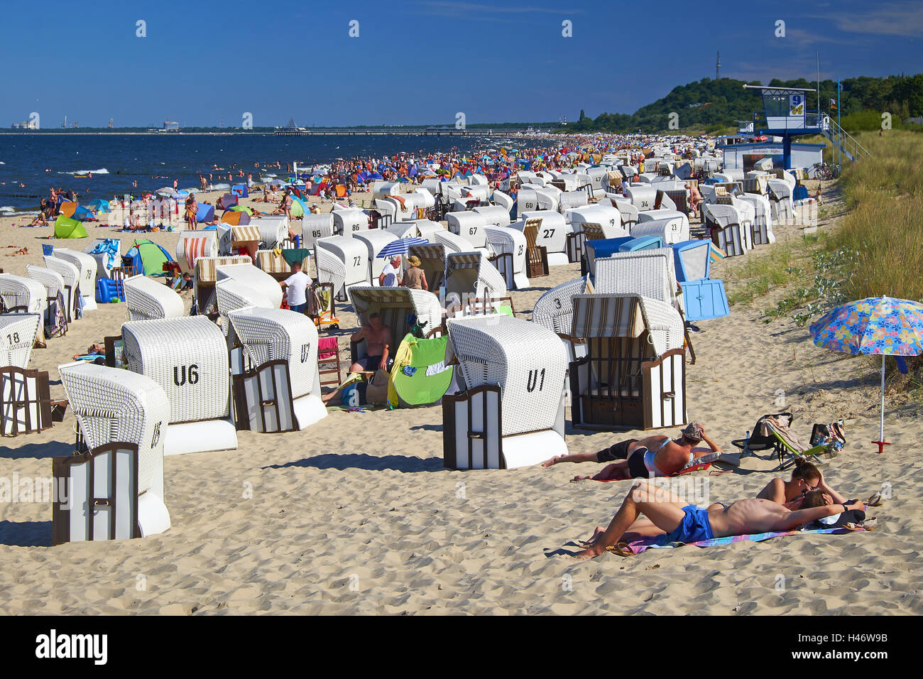 Spiaggia dal Baltico resort di Bansin, Usedom, Meclemburgo-Pomerania, Germania Foto Stock
