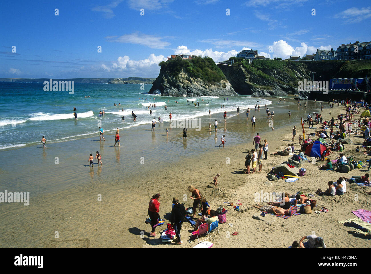 Gran Bretagna, Cornwall, Newquay, Towan Beach, vacanziere, Foto Stock