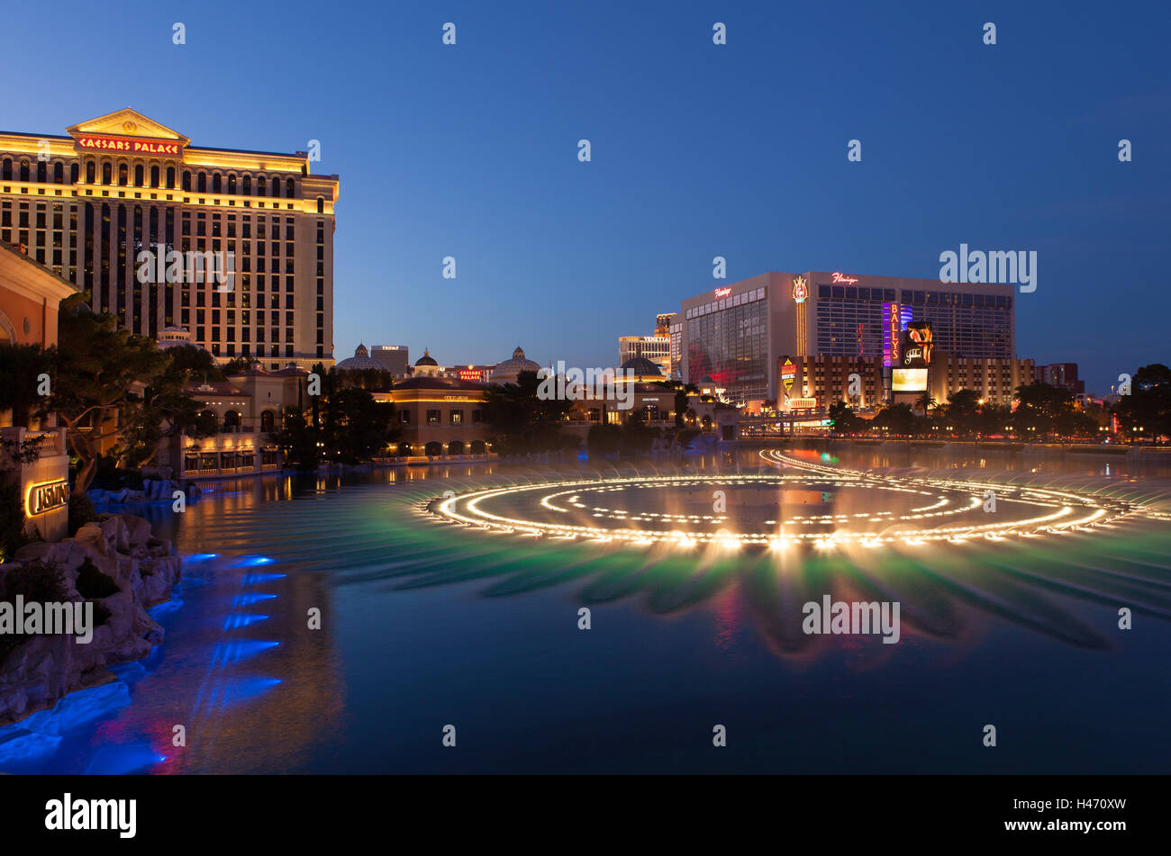 Stati Uniti d'America, Las Vegas, acqua mostrano, notte fotografia, Foto Stock