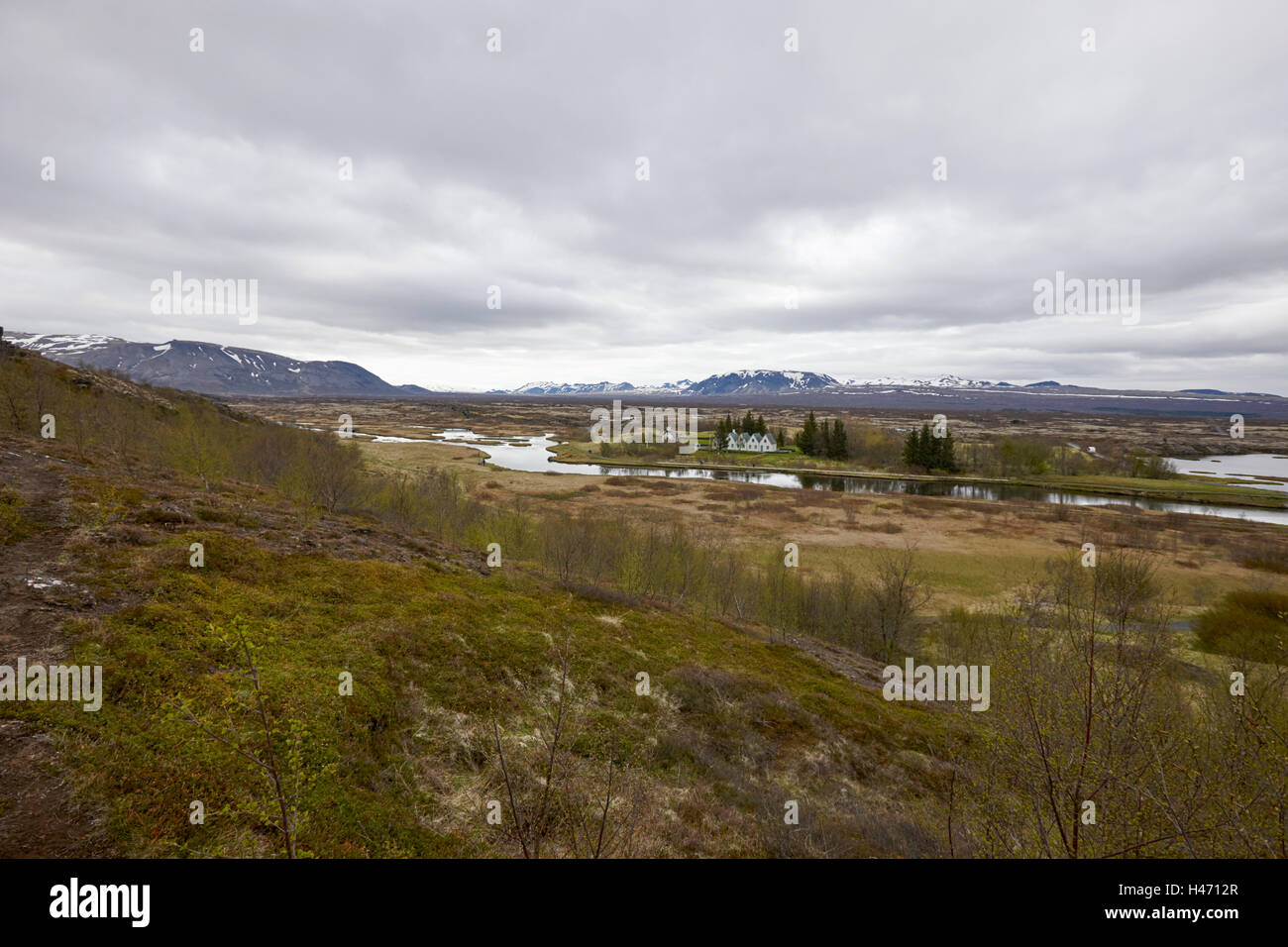 Dividere in placche continentali a Thingvellir parco nazionale di Islanda Foto Stock