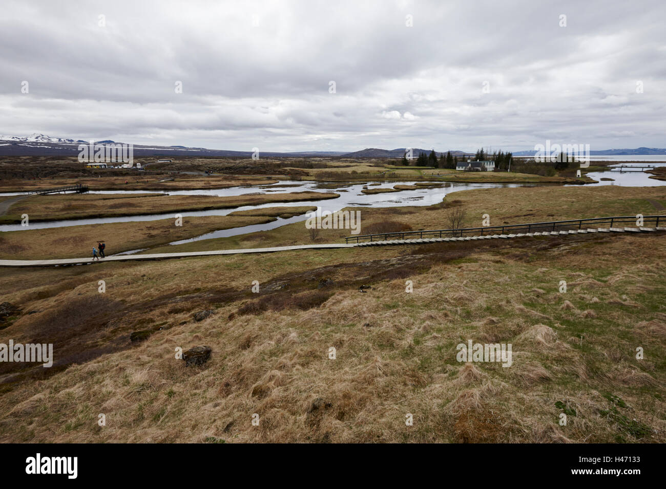 Dividere in placche continentali a Thingvellir parco nazionale di Islanda Foto Stock