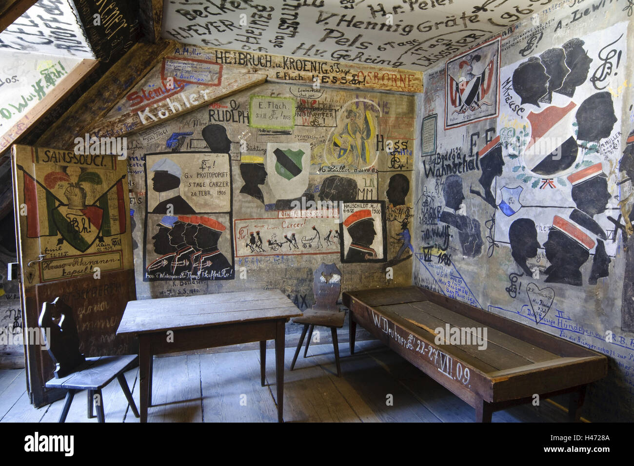 Heidelberg, studente cella di detenzione, pitture murali, graffiti, università, Baden-Württemberg, Germania, Foto Stock
