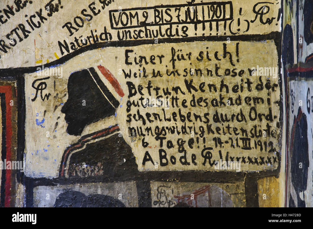 Heidelberg, studente cella di detenzione, pitture murali, graffiti, università, Baden-Württemberg, Germania, Foto Stock